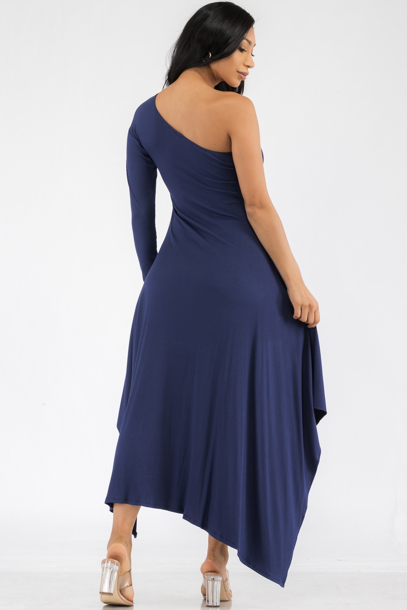 HH597R-SOL - ONE SHOULDER HIGH LOW MAXI DRESS