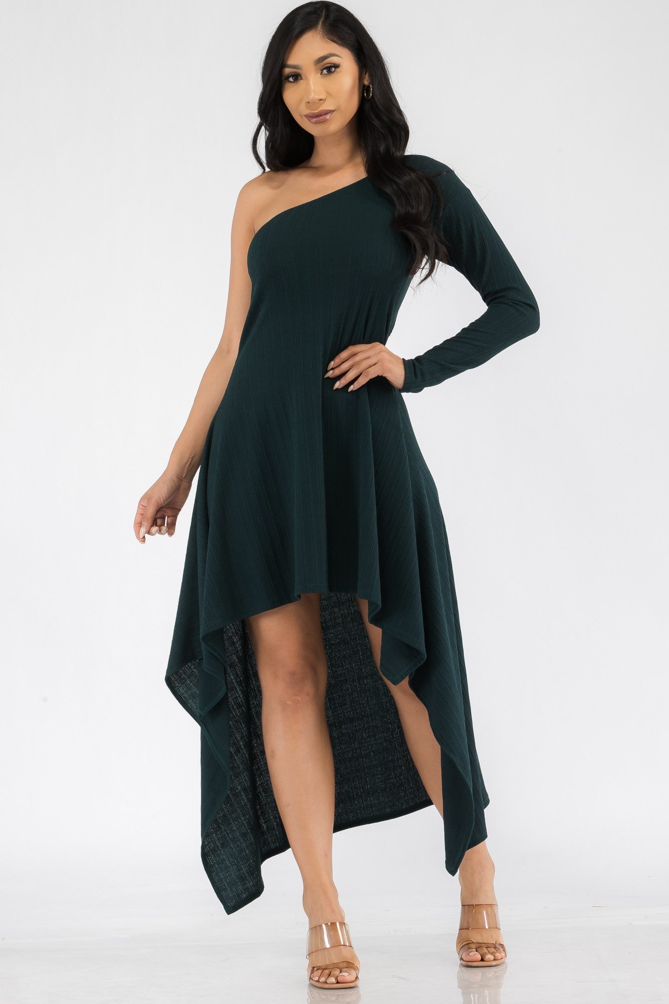 HH597X-SL - ONE SHOULDER HIGH LOW MAXI DRESS