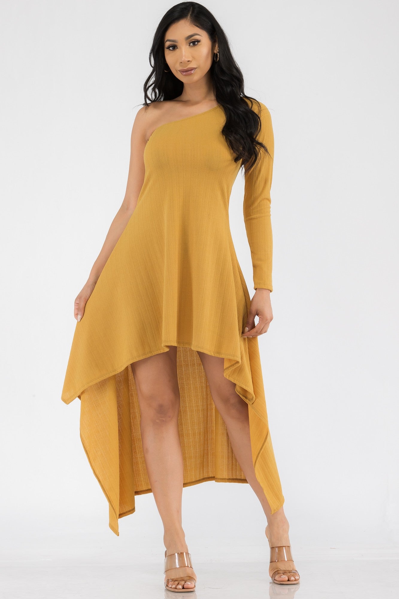 HH597X-SL - ONE SHOULDER HIGH LOW MAXI DRESS