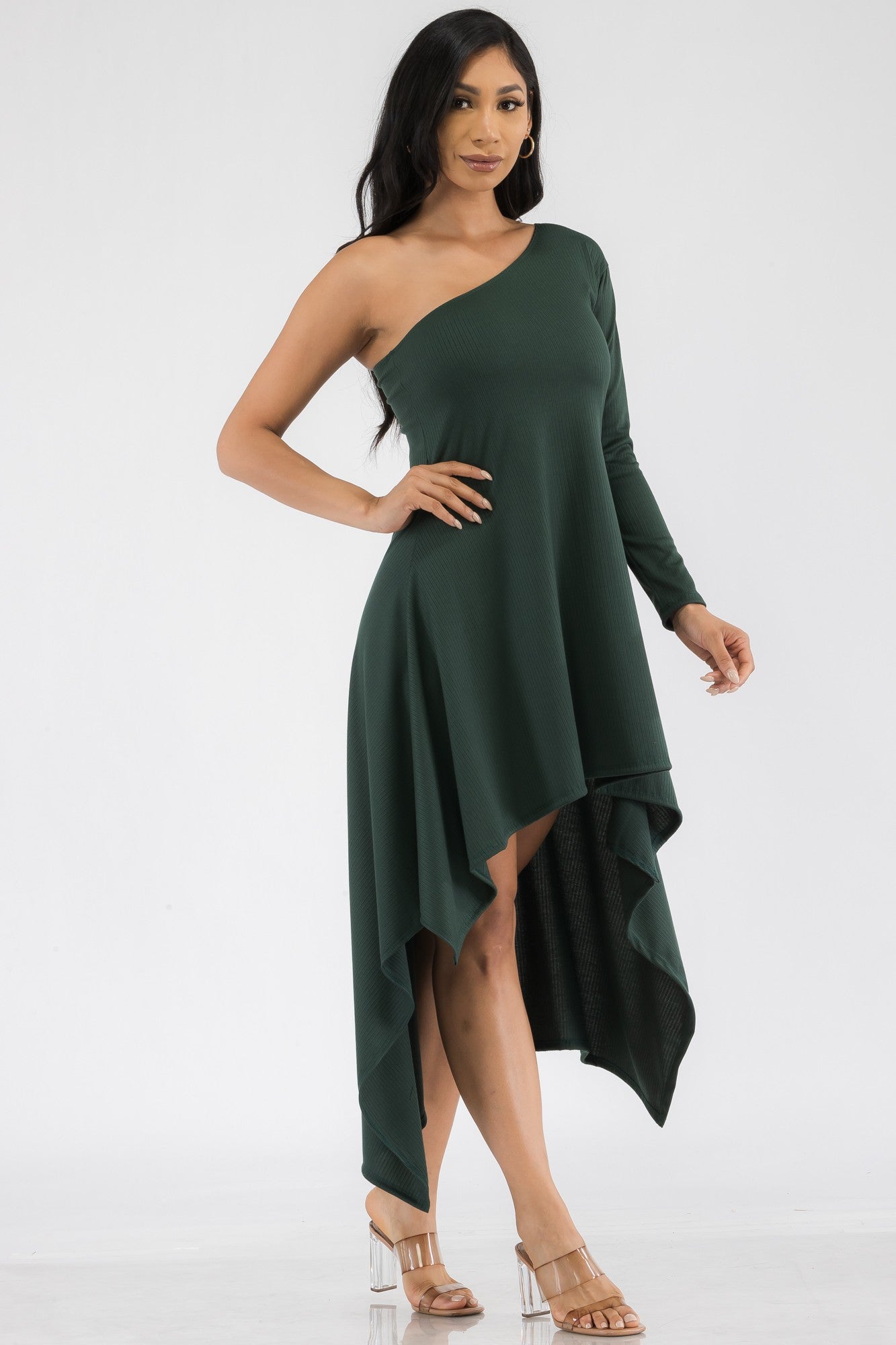 HH597X-SOL - ONE SHOULDER HIGH LOW MAXI DRESS