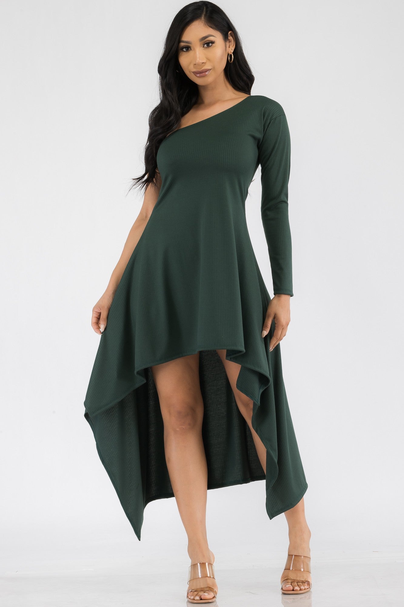 HH597X-SOL - ONE SHOULDER HIGH LOW MAXI DRESS