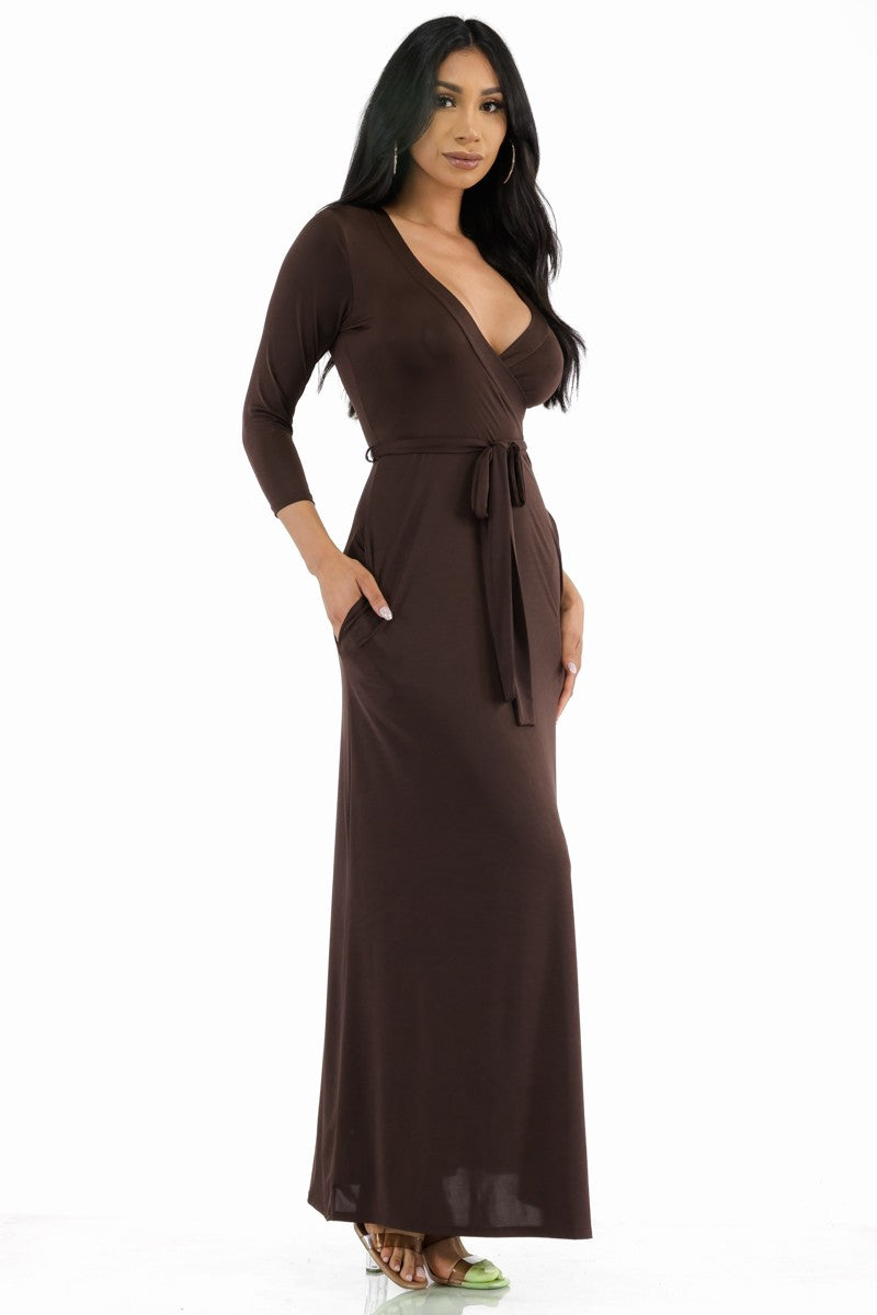 SAN149X-SOL - Surplice Neckline Maxi Dress