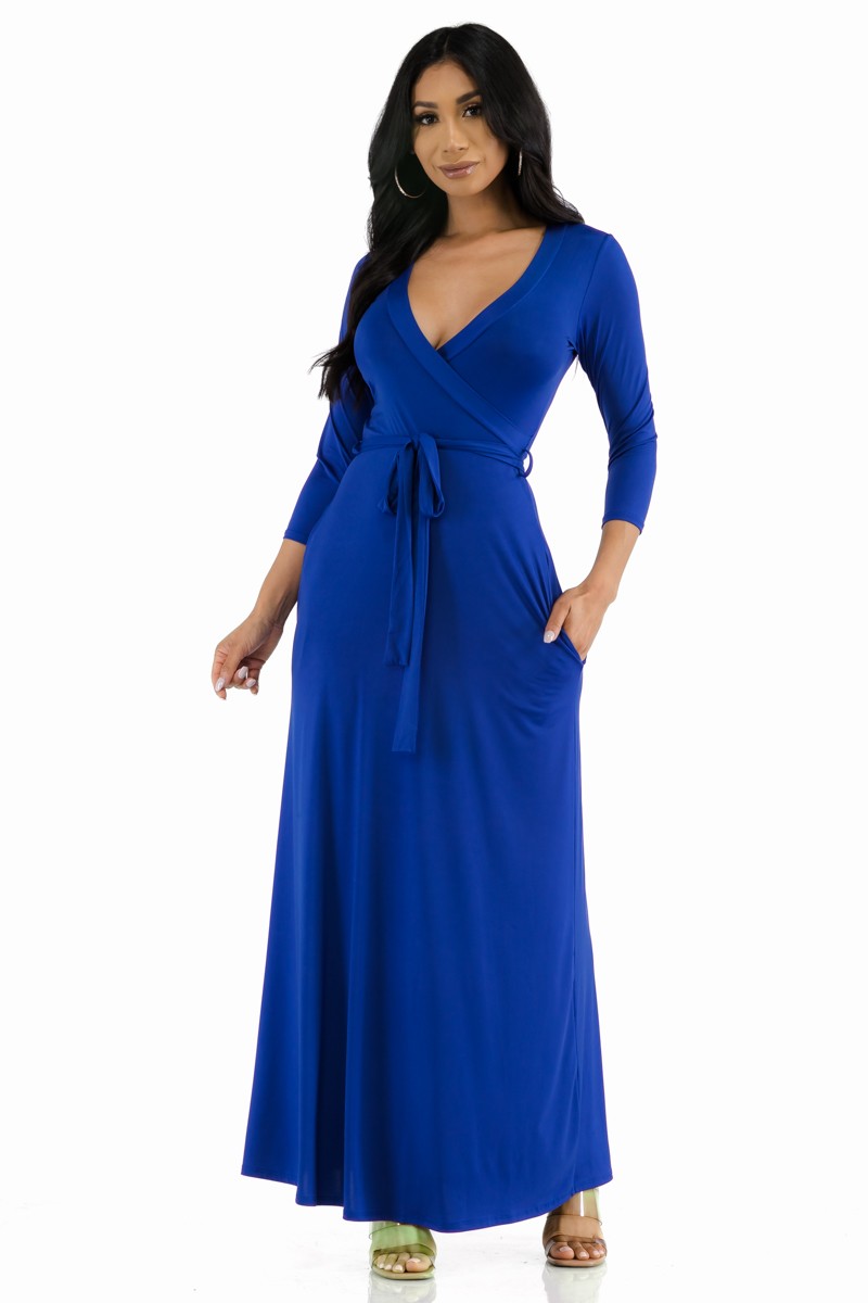 SAN149X-SOL - Surplice Neckline Maxi Dress