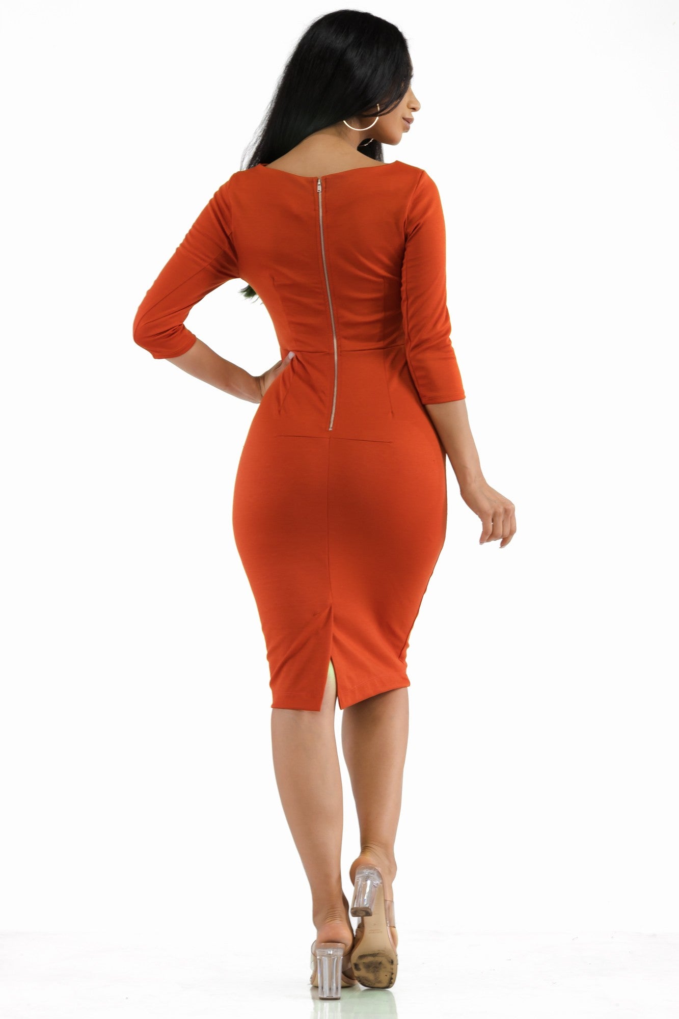 HH716R - Vestido midi tubo con escote cuadrado