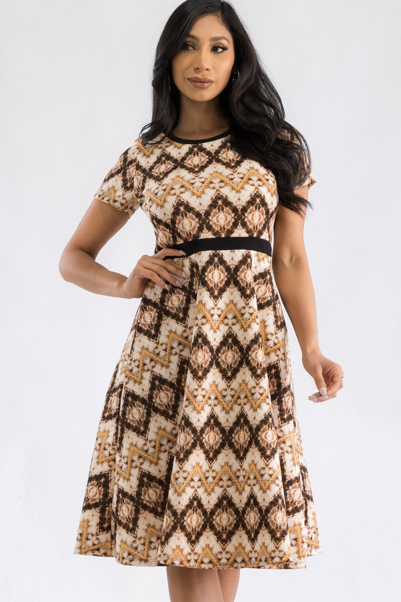 HH559X-PRINT - SHORT SLEEVE MIDI DRESS