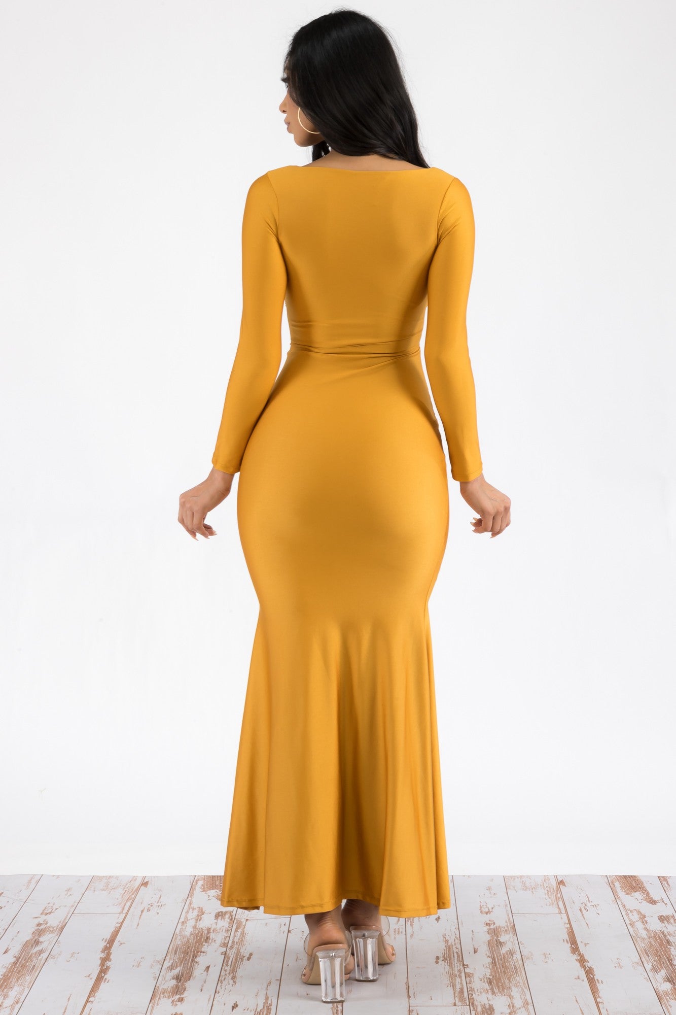 LS2937 - Elegant Twist Front Maxi Dress With Lining