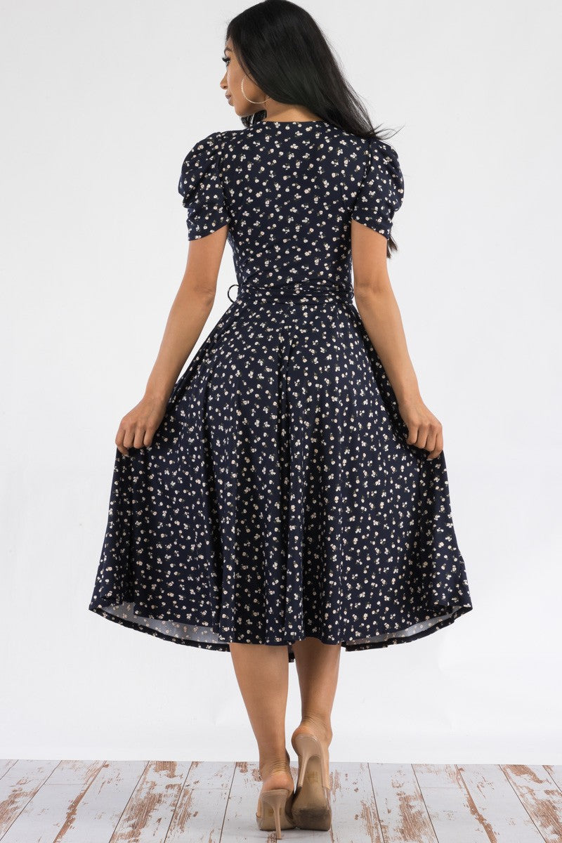 HH698X-DITSY - PUFF SLEEVE MIDI COCKTAIL DRESS