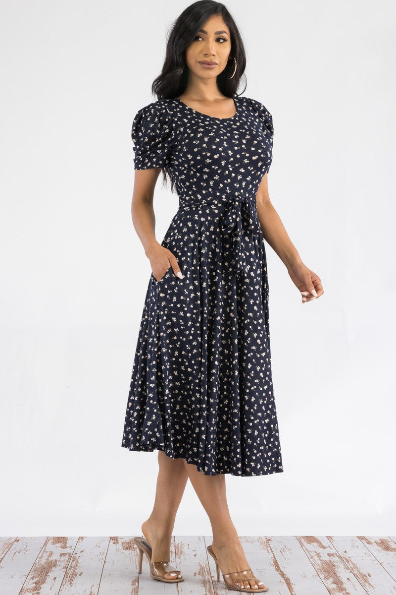 HH698X-DITSY - PUFF SLEEVE MIDI COCKTAIL DRESS