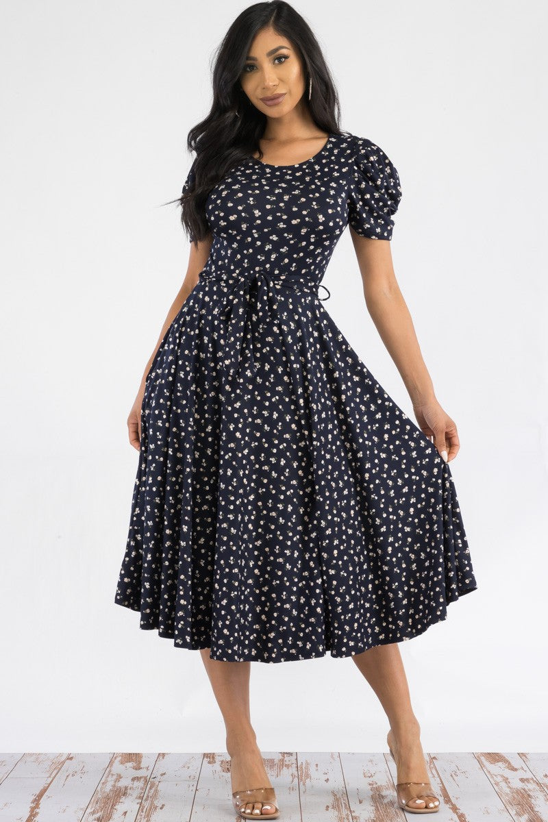 HH698X-DITSY - PUFF SLEEVE MIDI COCKTAIL DRESS