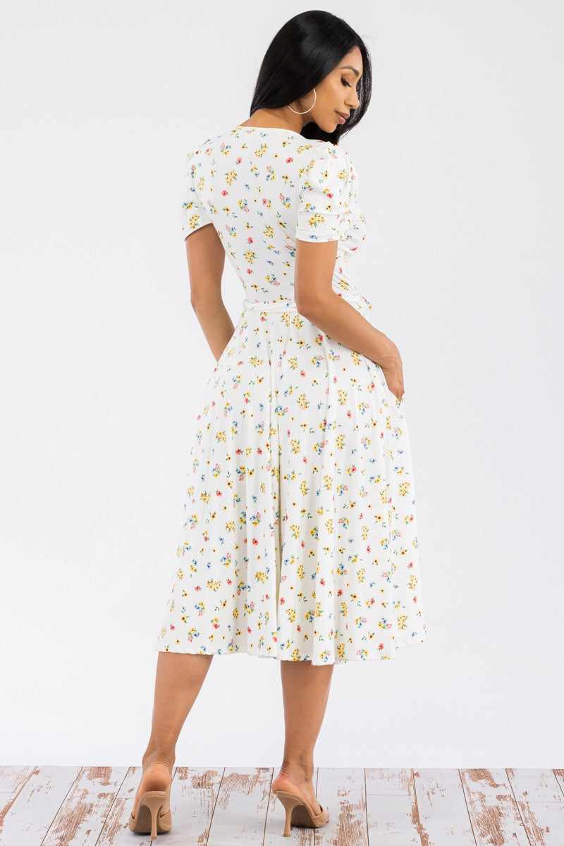 HH698X-DITSY - PUFF SLEEVE MIDI COCKTAIL DRESS