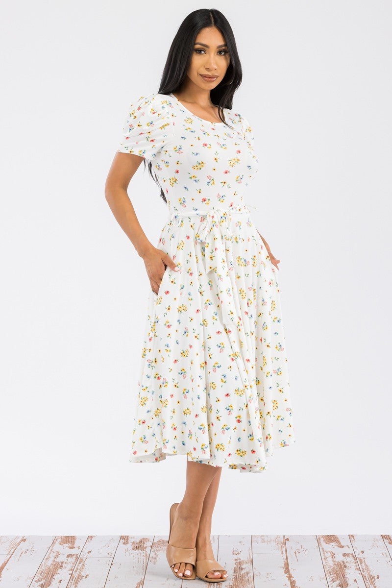 HH698X-DITSY - PUFF SLEEVE MIDI COCKTAIL DRESS