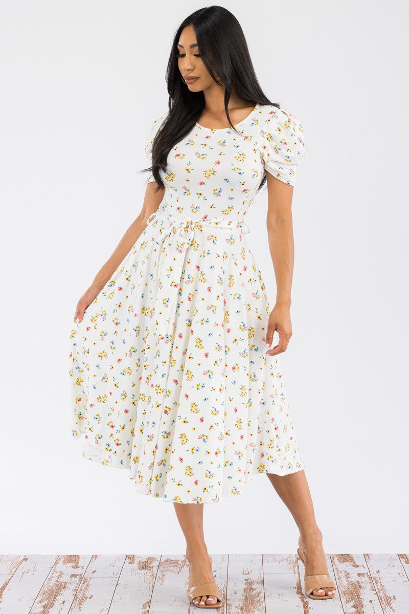 HH698X-DITSY - PUFF SLEEVE MIDI COCKTAIL DRESS