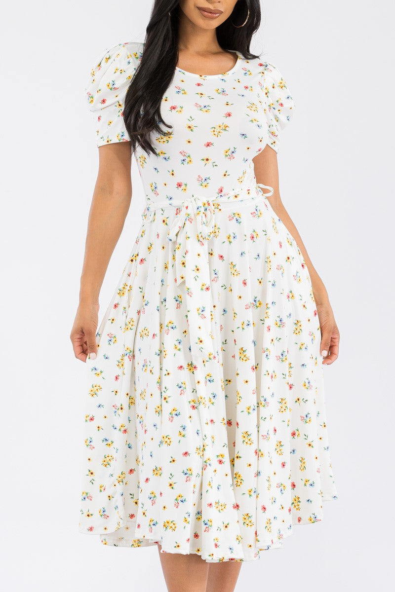 HH698X-DITSY - PUFF SLEEVE MIDI COCKTAIL DRESS