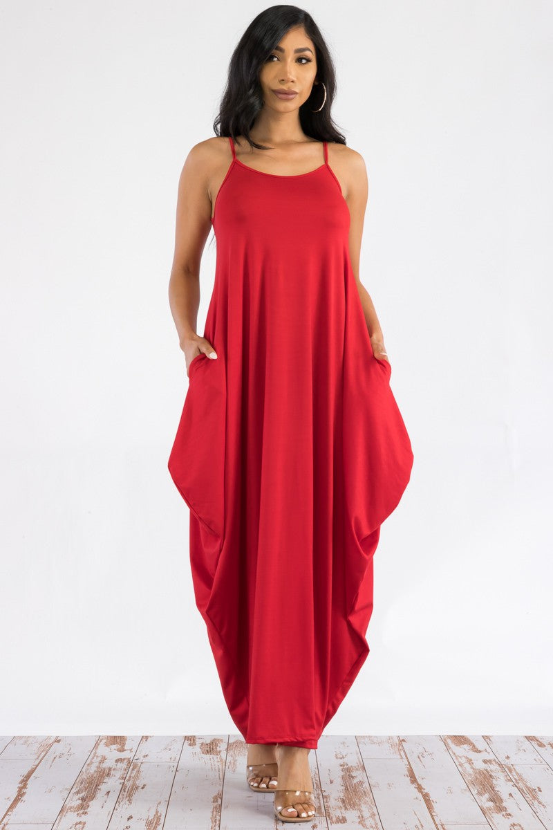 HH645R-SL-NEW - CAMI MAXI DRESS WITH POCKETS