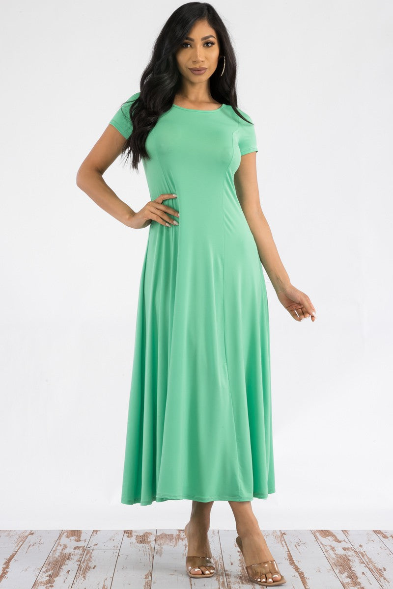 SAN144R-SOLID - CAP SLEEVE MAXI DRESS