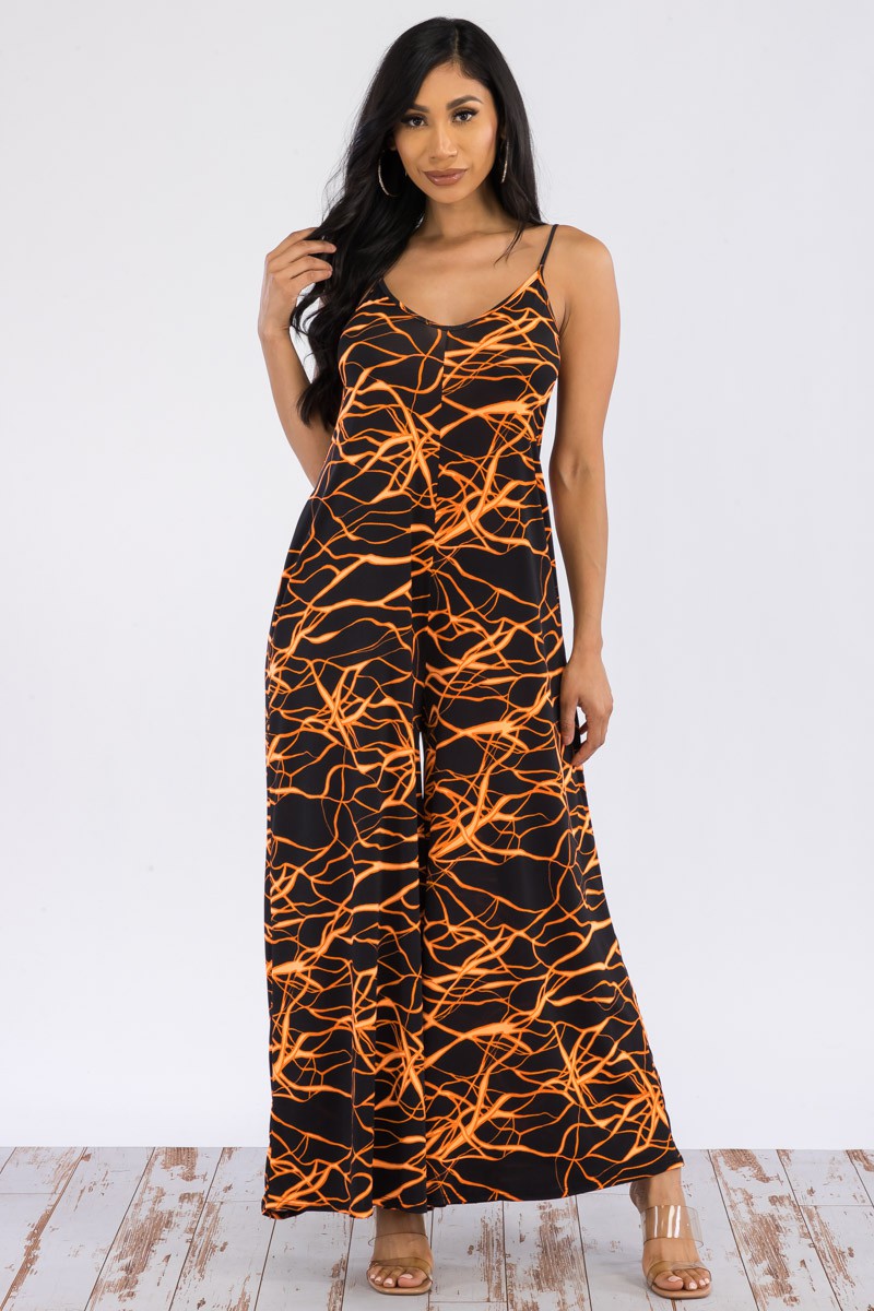 HH697R-LIGHTNING - SPAGHETTI STRAP WIDE LEG JUMPSUIT