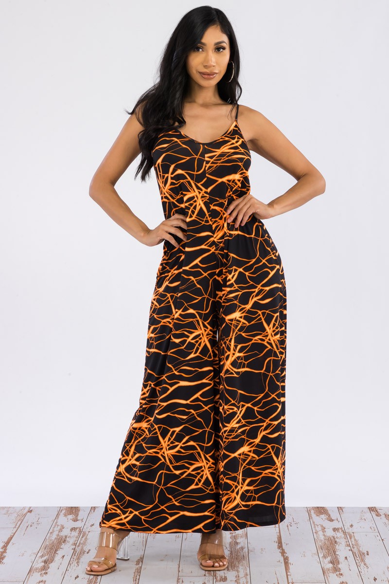 HH697R-LIGHTNING - SPAGHETTI STRAP WIDE LEG JUMPSUIT