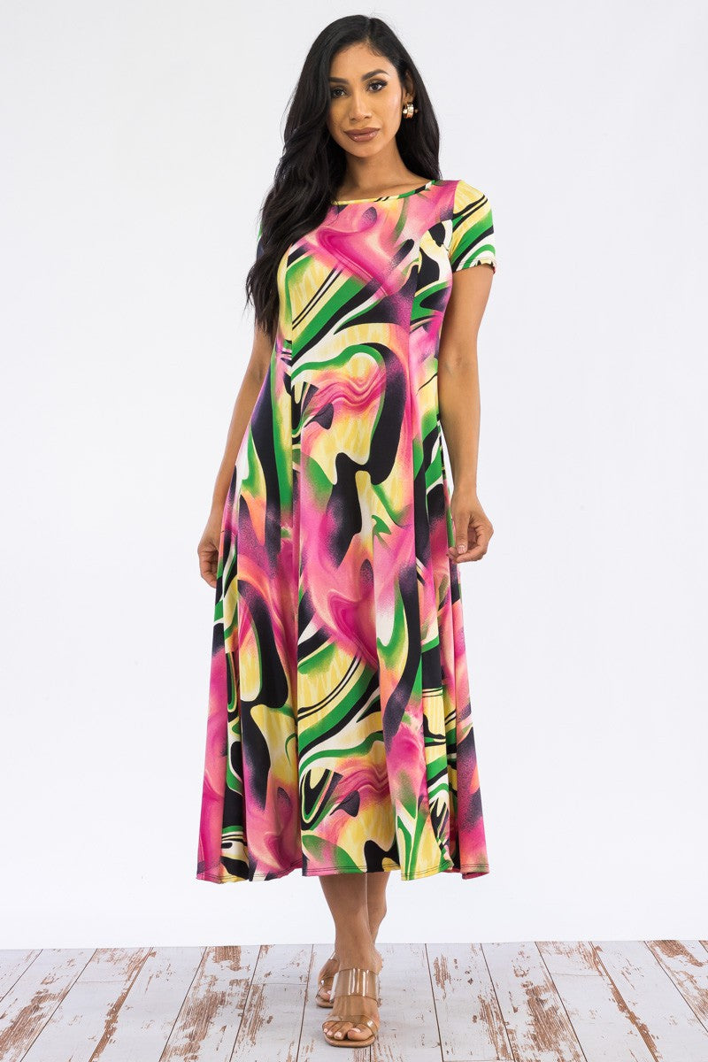 SAN144R-S - CAP SLEEVE MAXI DRESS
