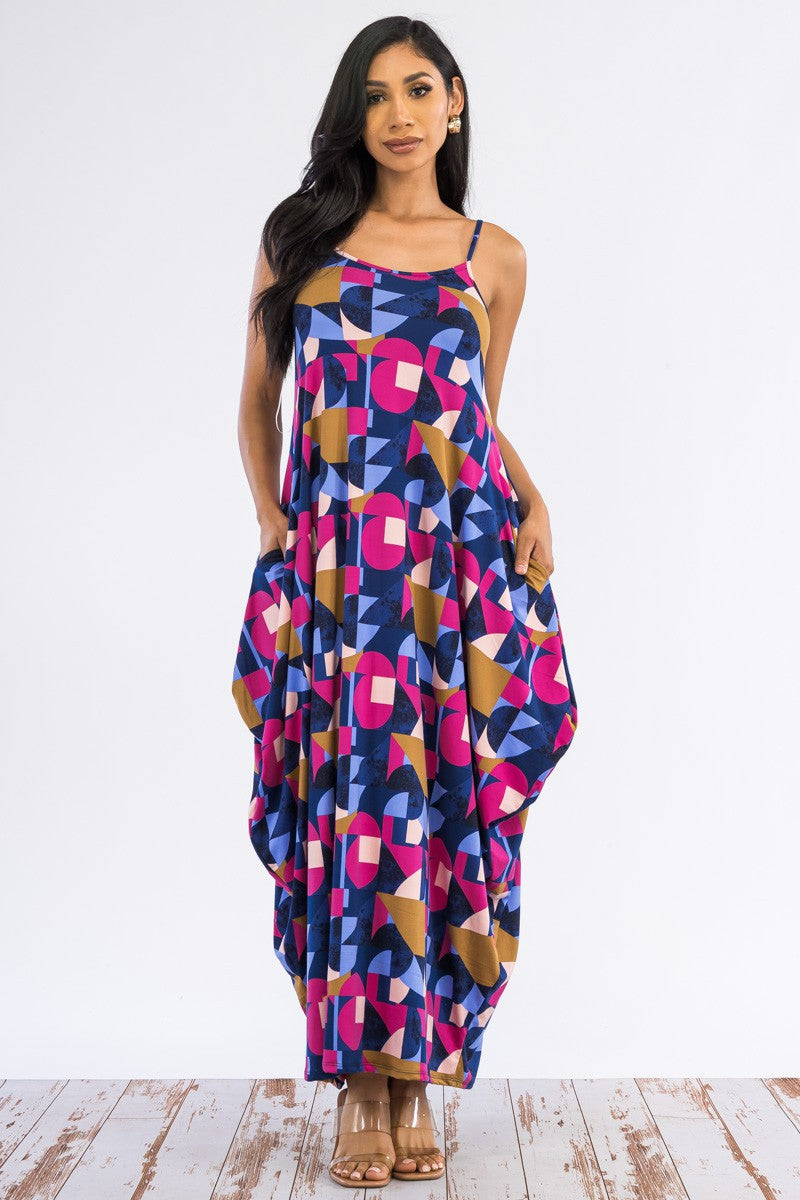 HH645R-BLOCK - CAMI MAXI DRESS WITH POCKETS