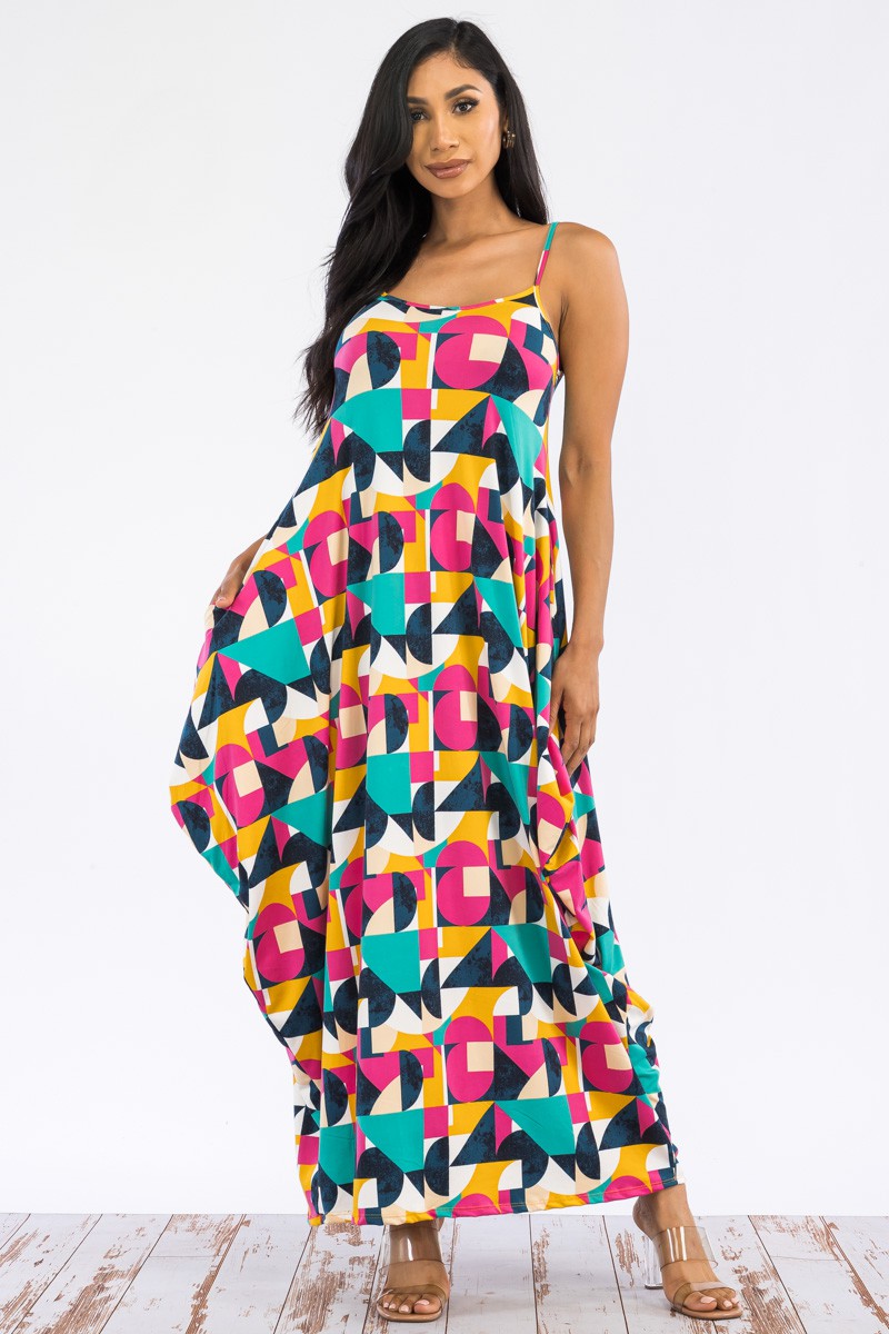 HH645R-BLOCK - CAMI MAXI DRESS WITH POCKETS