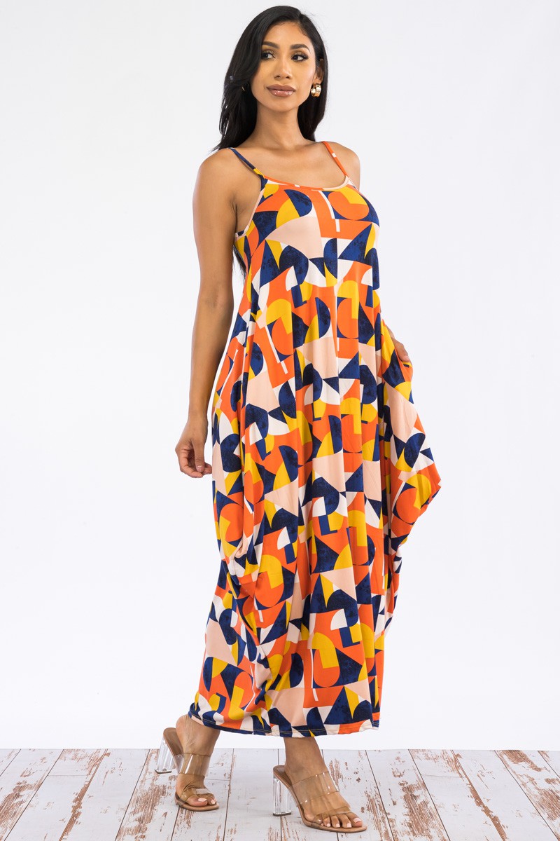 HH645R-BLOCK - CAMI MAXI DRESS WITH POCKETS