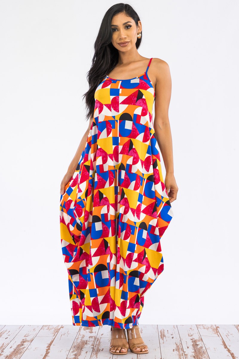 HH645R-BLOCK - CAMI MAXI DRESS WITH POCKETS