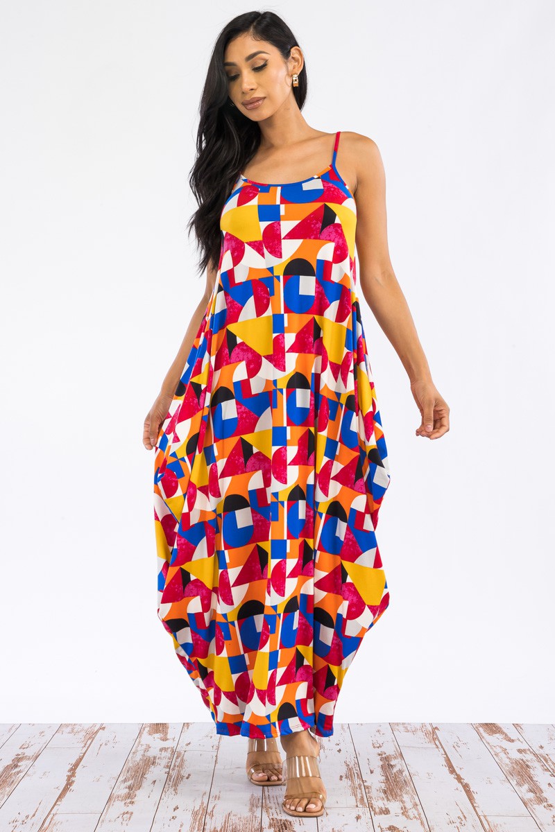 HH645R-BLOCK - CAMI MAXI DRESS WITH POCKETS