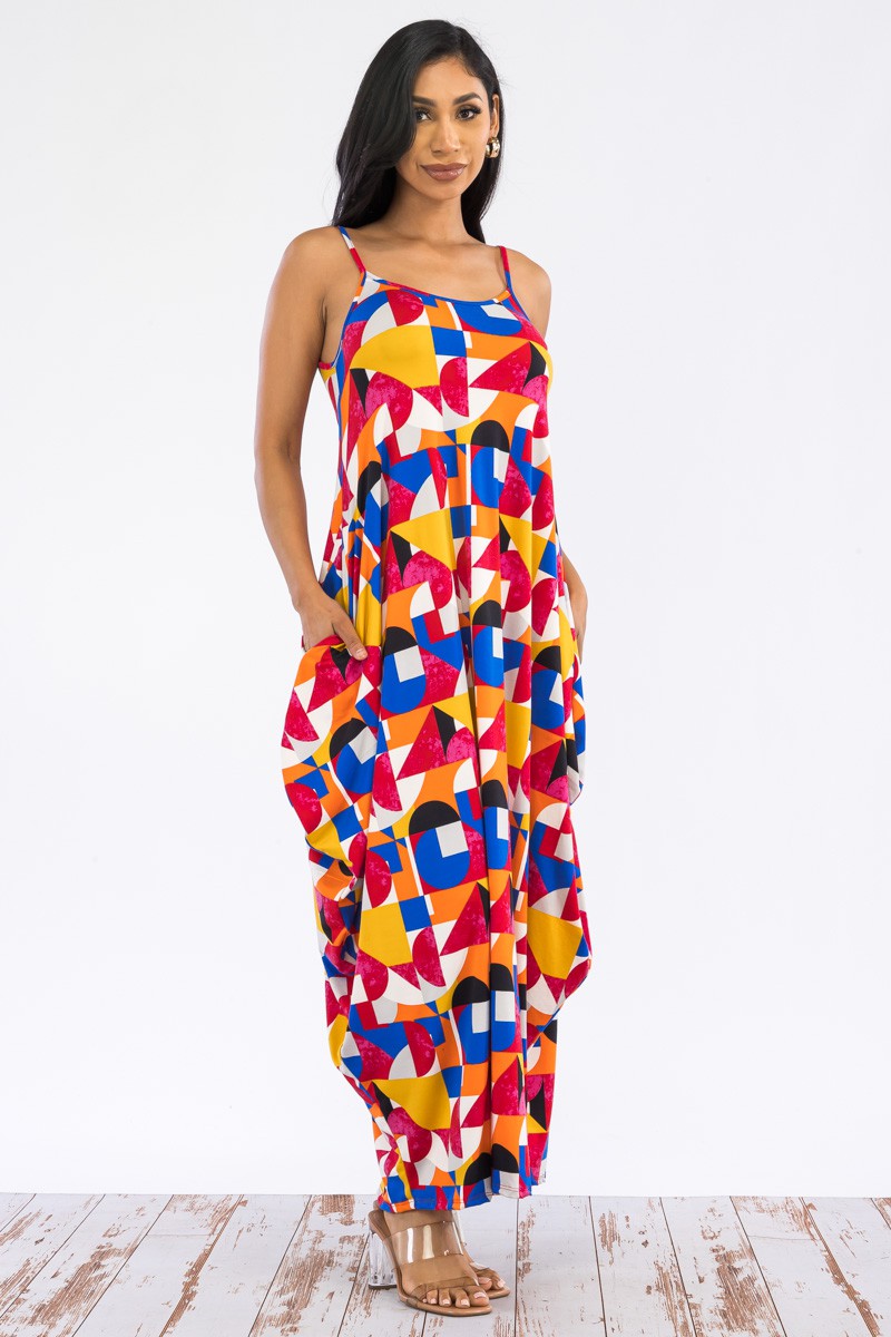 HH645R-BLOCK - CAMI MAXI DRESS WITH POCKETS