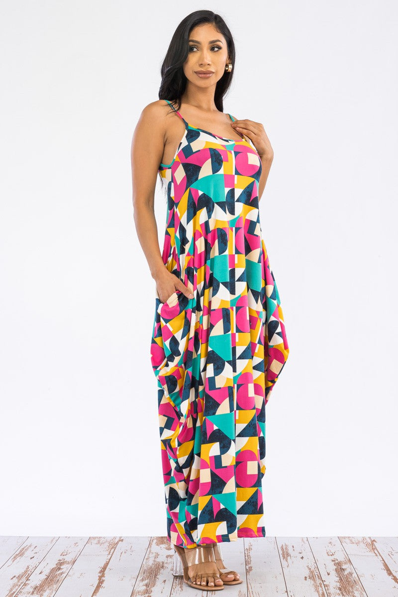 HH645R-BLOCK - CAMI MAXI DRESS WITH POCKETS