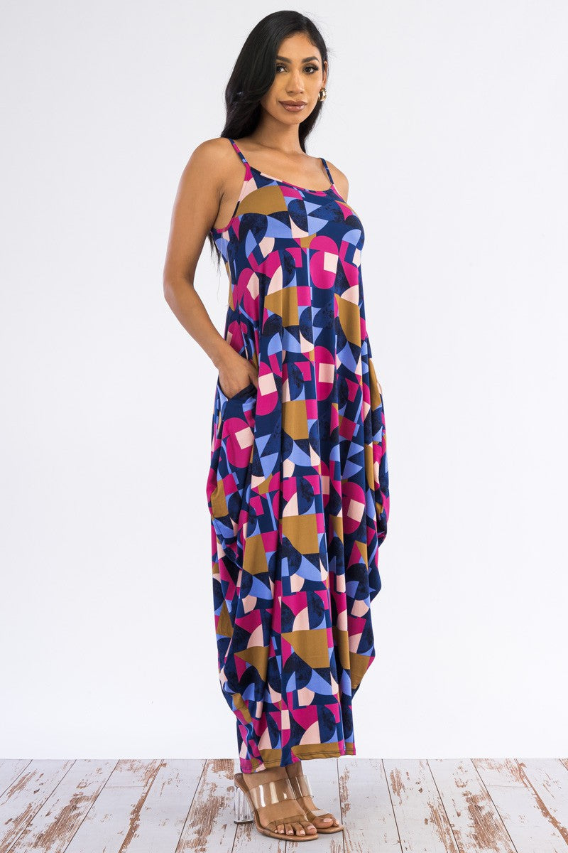 HH645R-BLOCK - CAMI MAXI DRESS WITH POCKETS