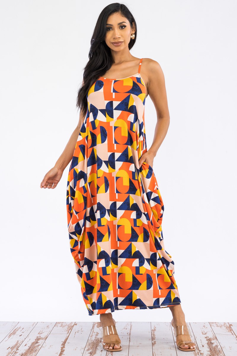 HH645R-BLOCK - CAMI MAXI DRESS WITH POCKETS