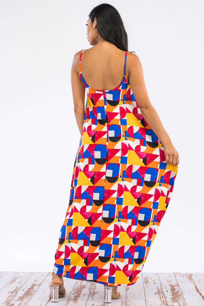 HH645R-BLOCK - CAMI MAXI DRESS WITH POCKETS