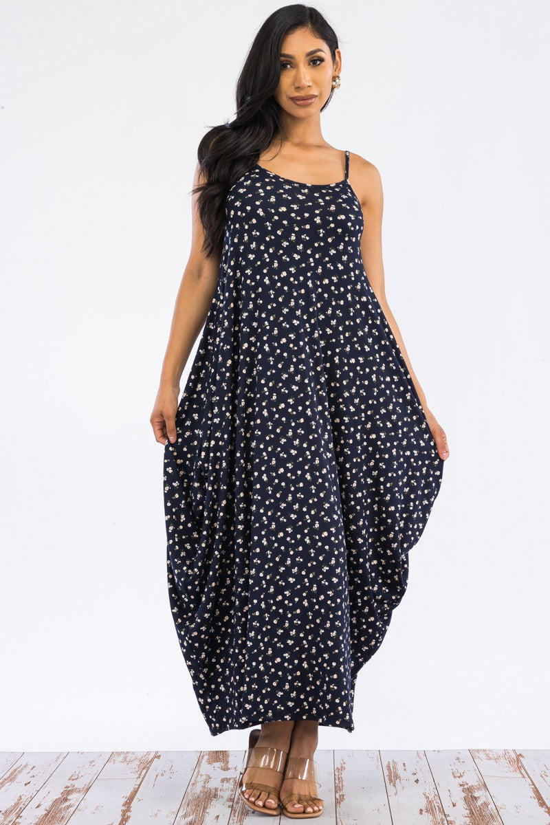 HH645X-DITSYDOT - CAMI MAXI DRESS WITH POCKETS