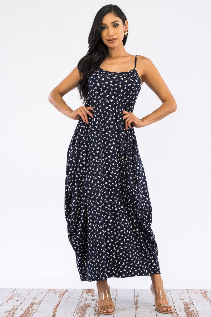 HH645X-DITSYDOT - CAMI MAXI DRESS WITH POCKETS