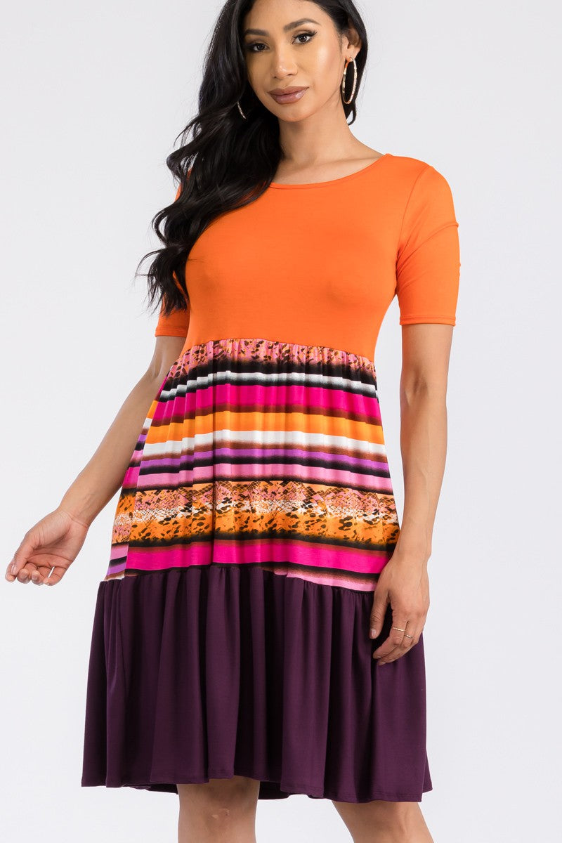 HH437R-TIERED - COLOR BLOCK TIERED DRESS