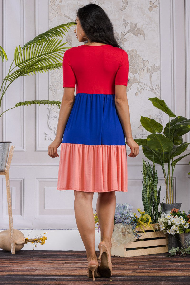 HH437X-TIERED - COLOR BLOCK TIERED DRESS