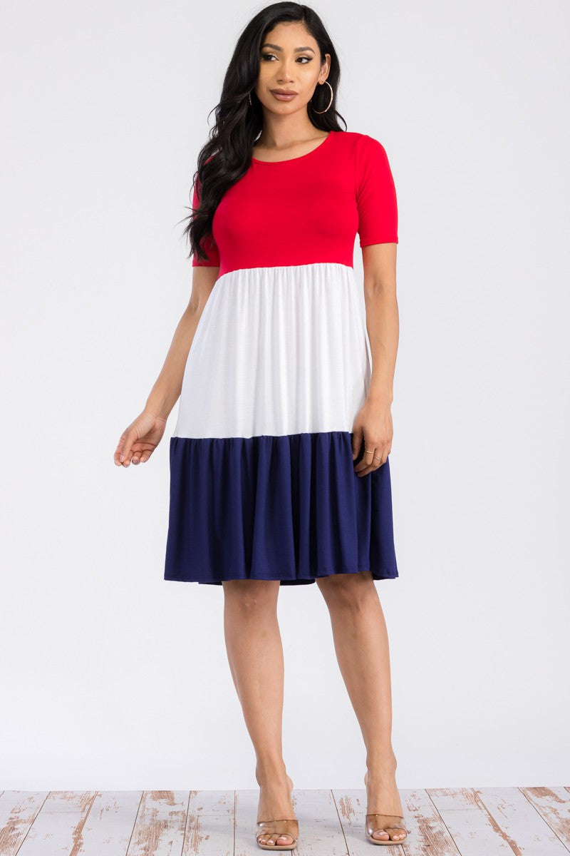 HH437X-TIERED - COLOR BLOCK TIERED DRESS