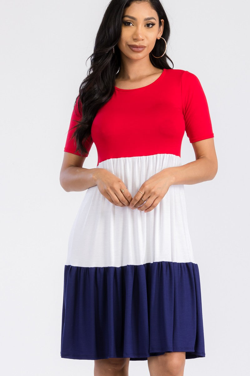 HH437X-TIERED - COLOR BLOCK TIERED DRESS