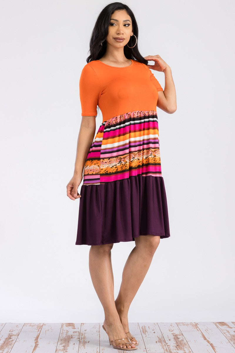 HH437X-TIERED - COLOR BLOCK TIERED DRESS