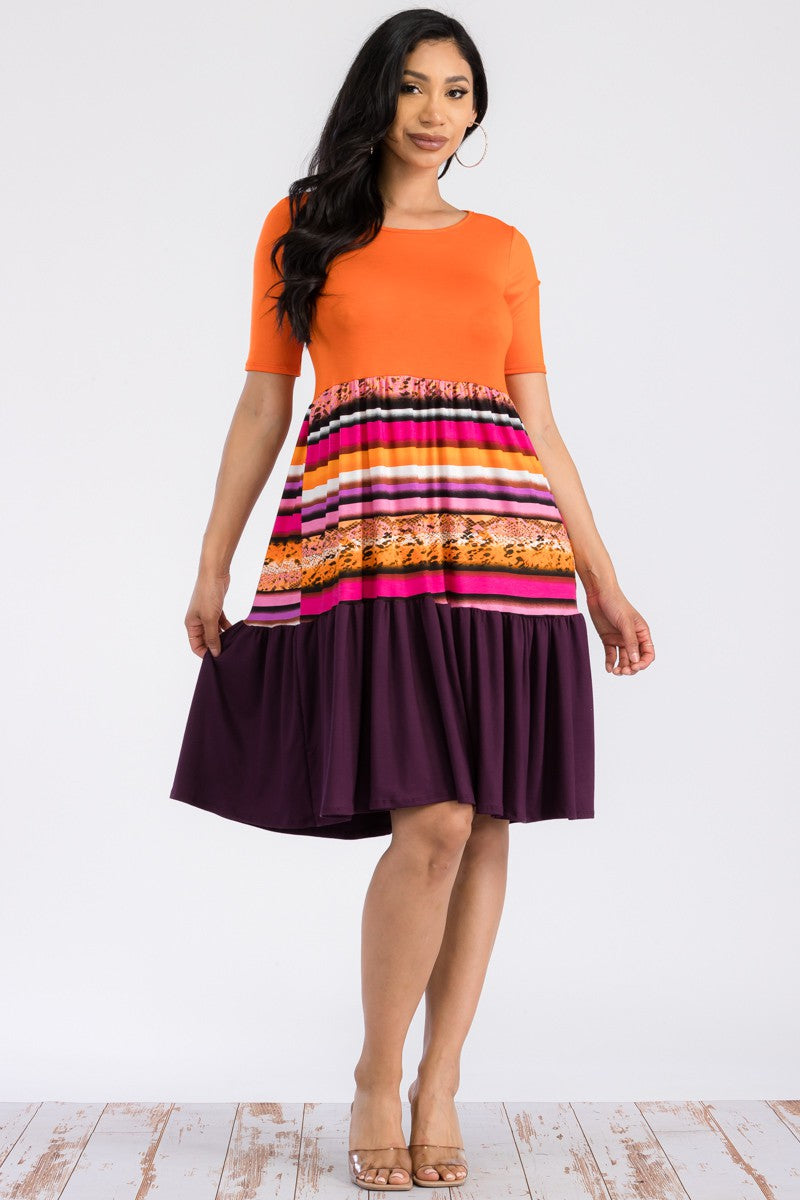 HH437X-TIERED - COLOR BLOCK TIERED DRESS