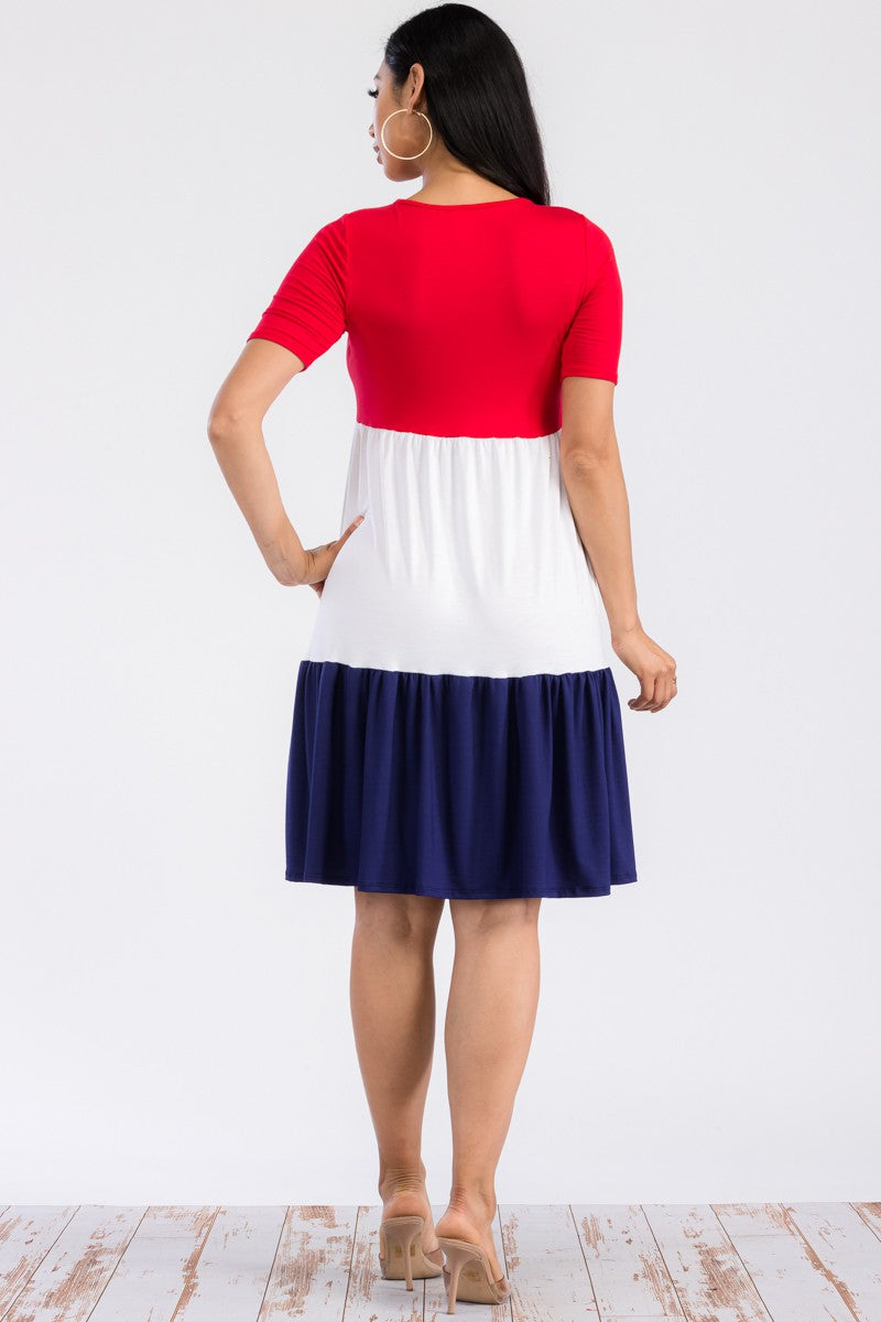 HH437X-TIERED - COLOR BLOCK TIERED DRESS