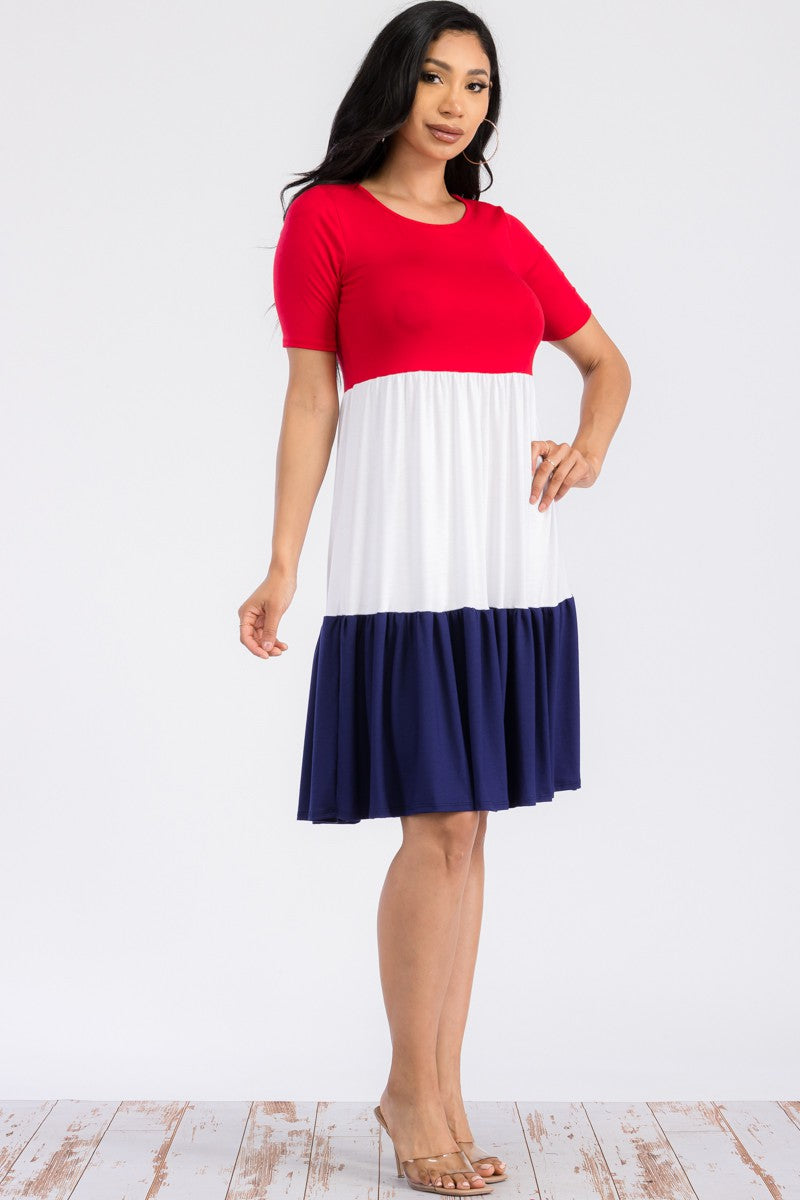 HH437X-TIERED - COLOR BLOCK TIERED DRESS