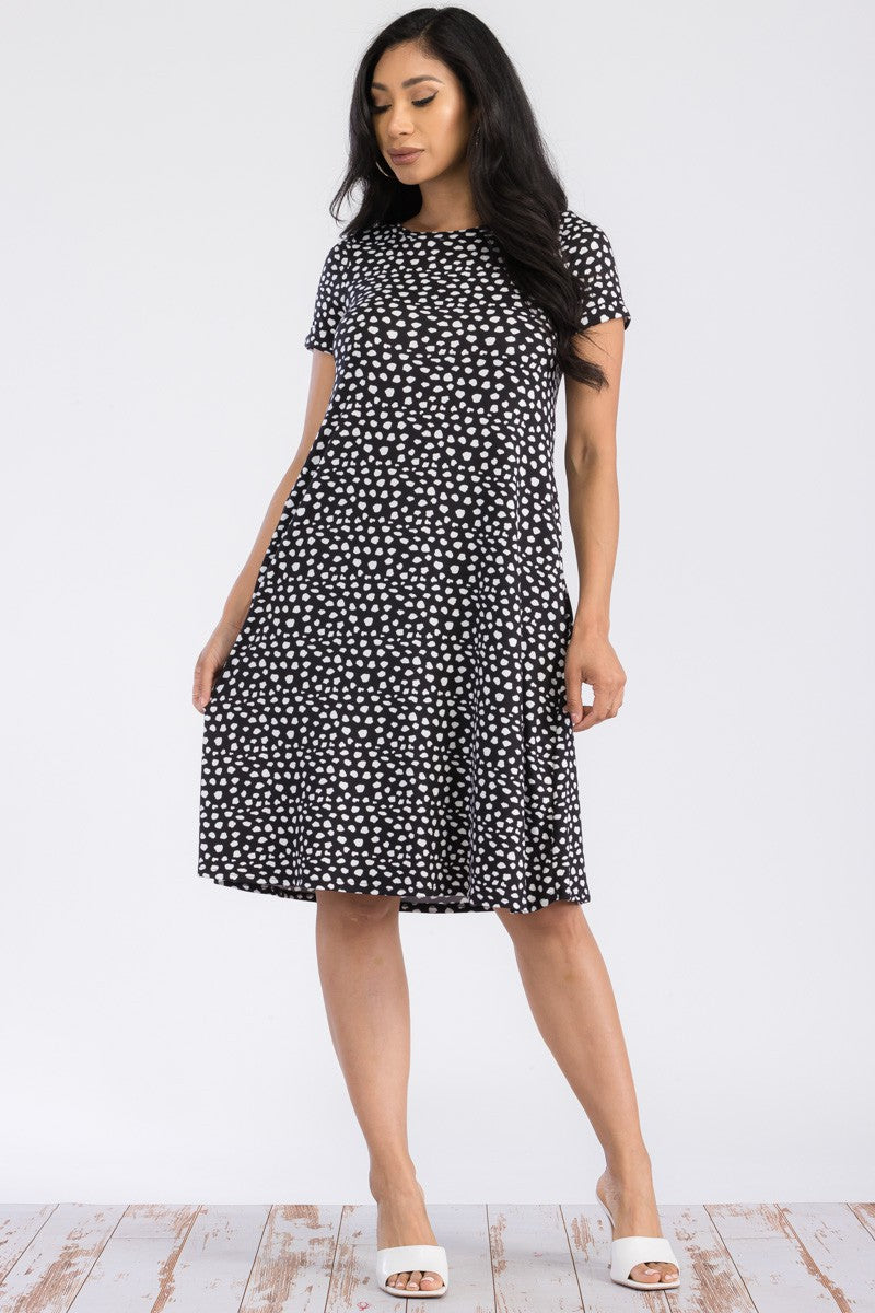 SAN136R-DOTS - SHORT SLEEVE TUNIC DRESS