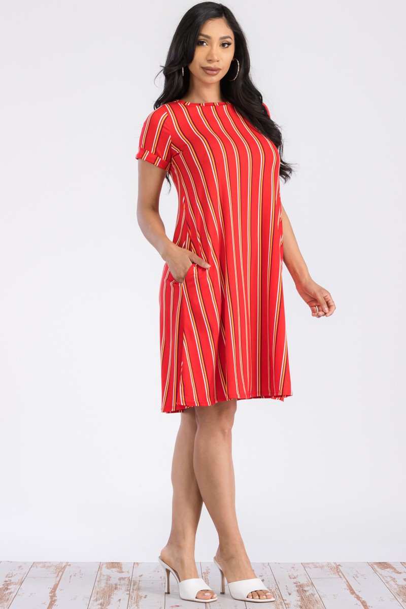 SAN136X-STRIPE-NEW - SHORT SLEEVE TUNIC DRESS