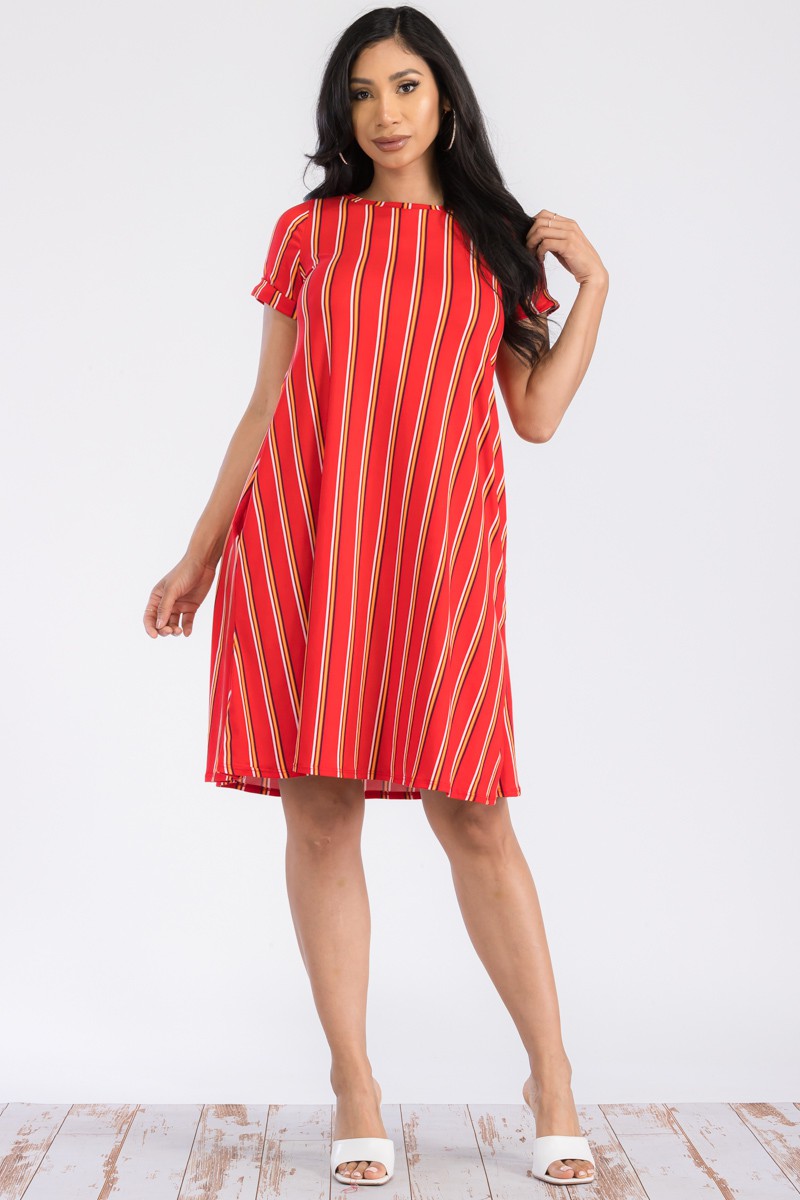 SAN136X-STRIPE-NEW - SHORT SLEEVE TUNIC DRESS