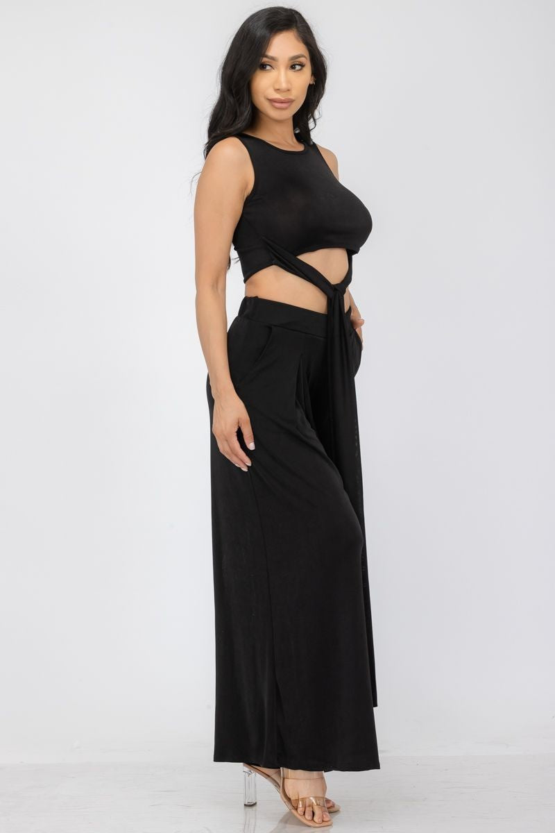 HH688R-SL - 2PC CROPPED TOP AND PANT SET