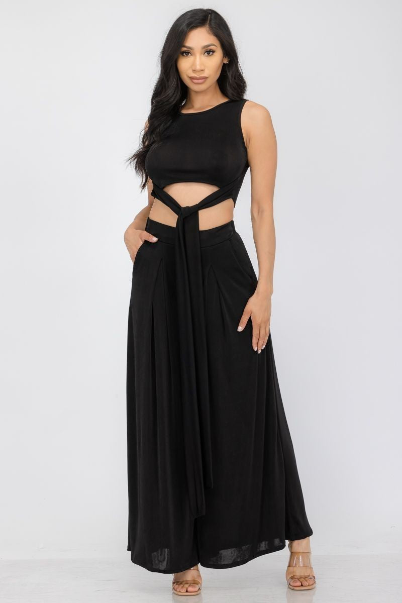 HH688R-SL - 2PC CROPPED TOP AND PANT SET