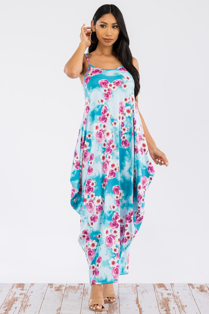 HH645X-FLOWERS -CAMI MAXI DRESS WITH POCKETS