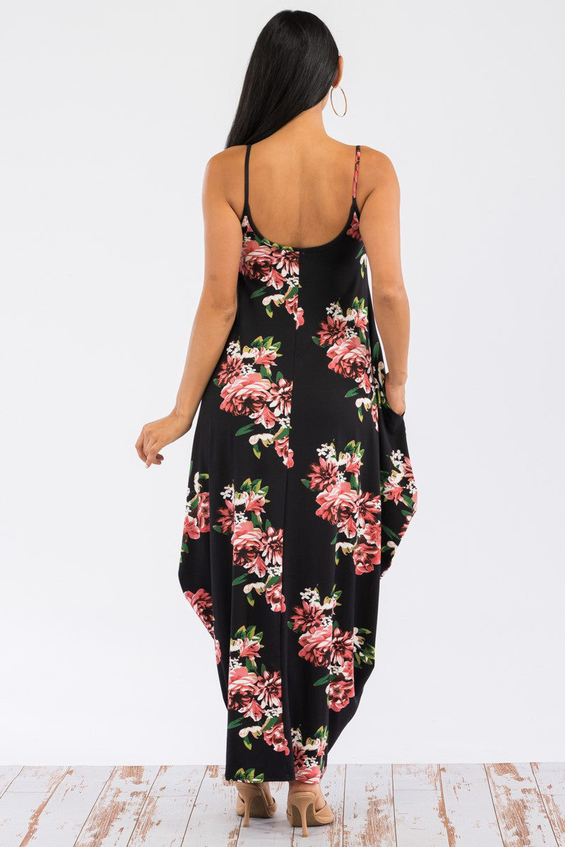 HH645R-FLOWERS - VESTIDO MAXI CAMI CON BOLSILLOS