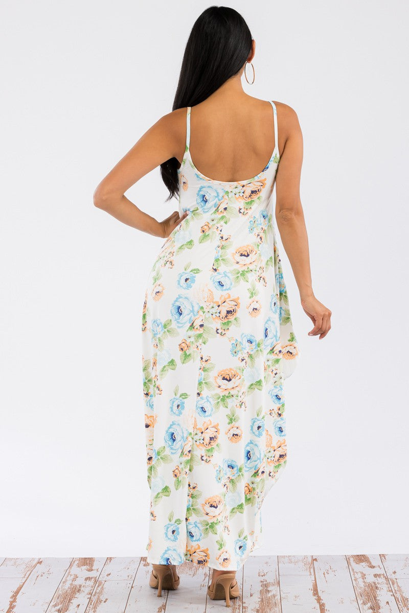 HH645X-FLORES -VESTIDO CAMI MAXI BOLSILLOS